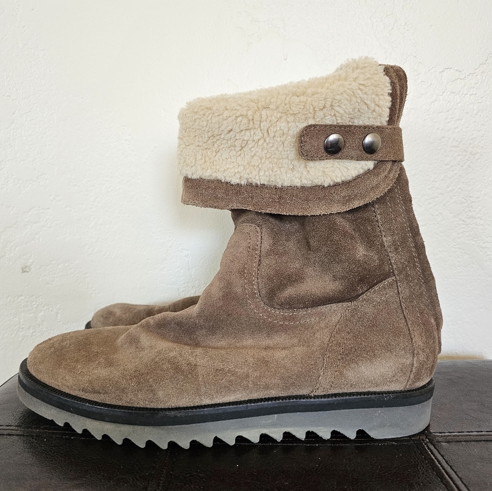 AQUATALIA Paloma Sheep Fur Lined 2 Ways To Wear Suede Brown Boots - Italy Sz 7.5